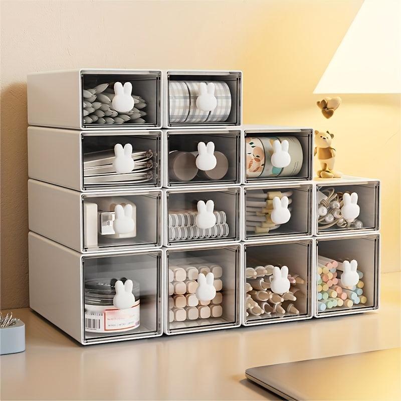 Transparent Rabbit Drawer Stationery Storage Box for Students and Adults