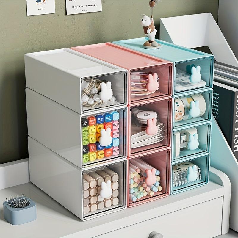 Transparent Rabbit Drawer Stationery Storage Box for Students and Adults