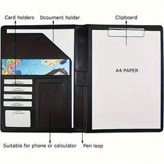 PU Leather Portfolio Folder with Clipboard Clip