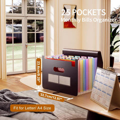 Expanding File Folders Organizer Bag Portable Monthly Bill Receipt Colorful Tabs