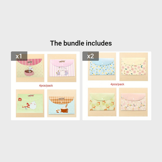 4pcs A4 File Bag Cartoon Animal Floral PVC Folder