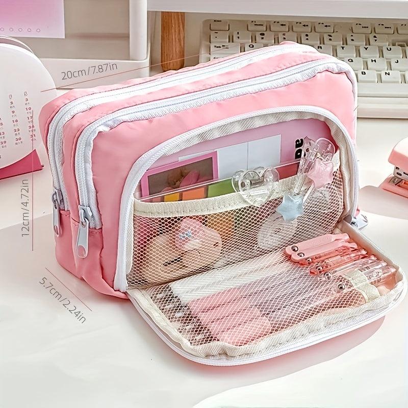 Large Capacity Pencil Case Handheld Stationery Box Portable Office School Girl