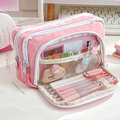 Large Capacity Pencil Case Handheld Stationery Box Portable Office School Girl