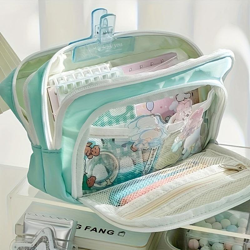 Large Capacity Pencil Case Handheld Stationery Box Portable Office School Girl