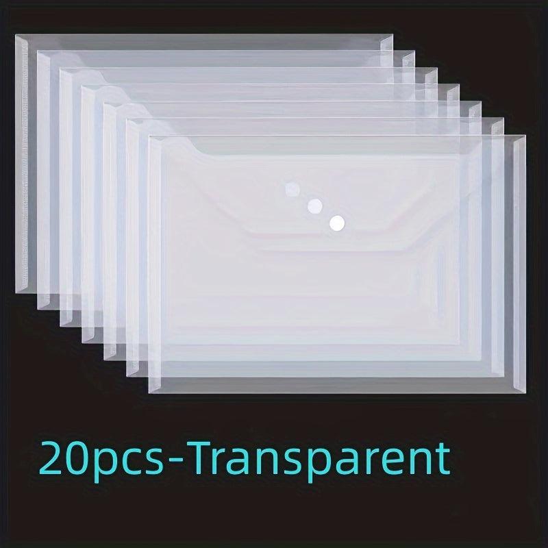 20 Packs Plastic Envelope Transparent Reusable Envelope Waterproof A4 Size