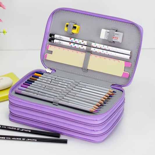 Purple Three-Layer Pencil Case