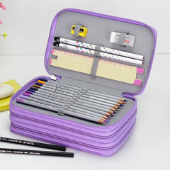 Purple Three-Layer Pencil Case