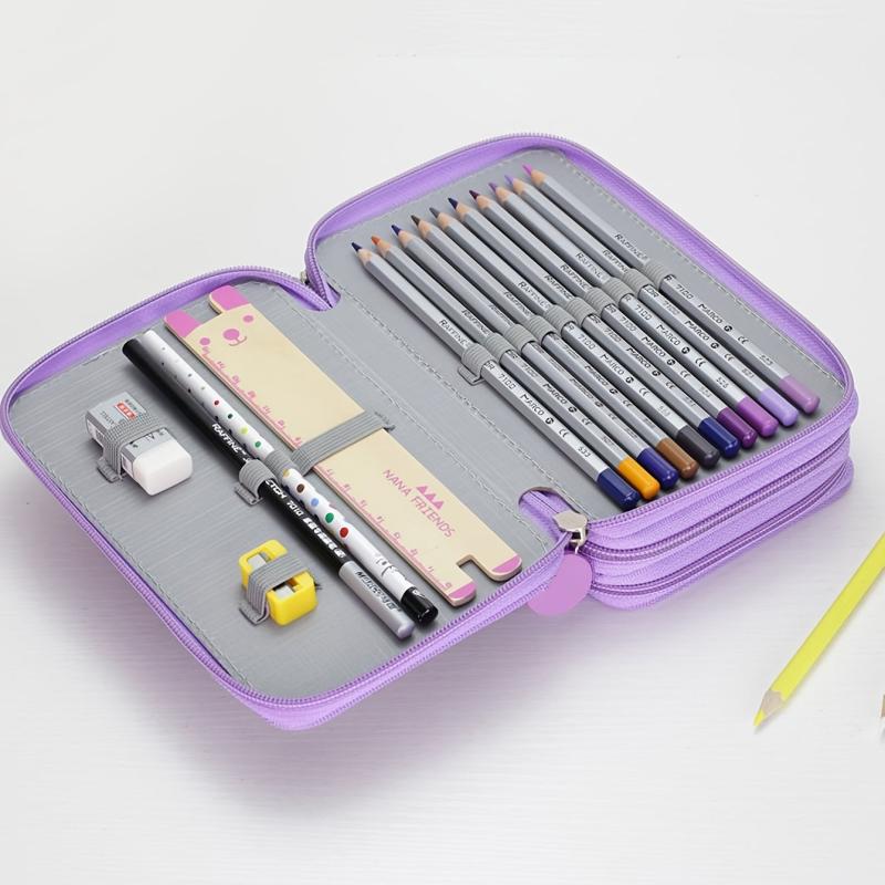 Purple Three-Layer Pencil Case
