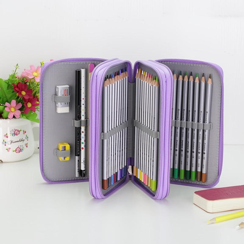 Purple Three-Layer Pencil Case