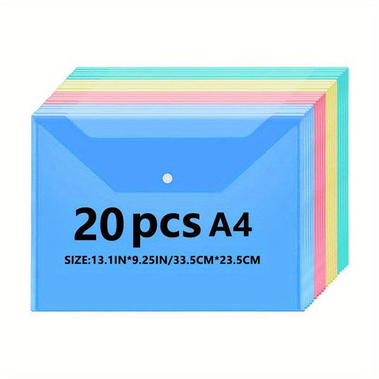 20pcs Assorted Color Button Seal Plastic Envelope Folder for School