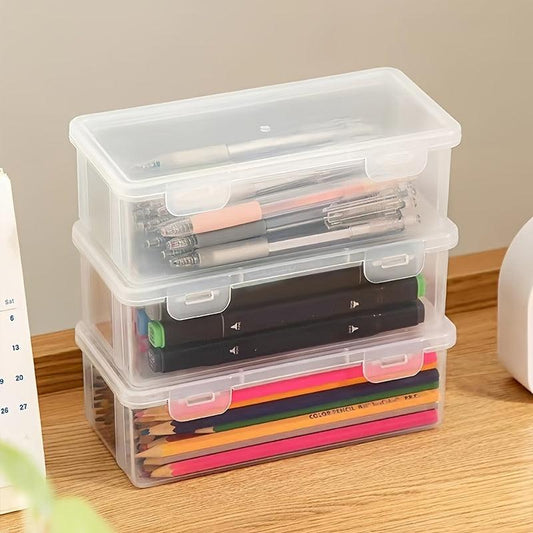 Extra Large Capacity Plastic Pencil Box Clear Office Supplies Storage