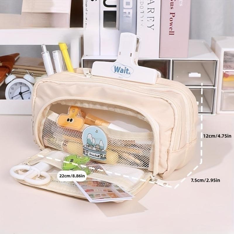 Large Capacity Beige Pencil Case for Students Teenagers Adults