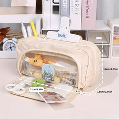 Large Capacity Beige Pencil Case for Students Teenagers Adults