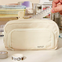 Large Capacity Beige Pencil Case for Students Teenagers Adults