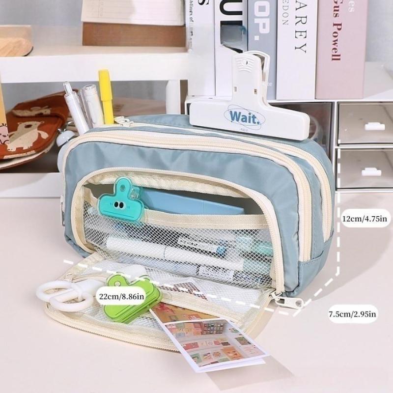 Large Capacity Beige Pencil Case for Students Teenagers Adults