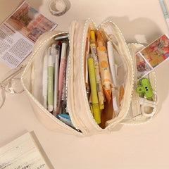Large Capacity Beige Pencil Case for Students Teenagers Adults