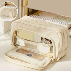 Large Capacity Beige Pencil Case for Students Teenagers Adults