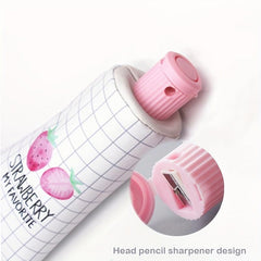 Toothpaste Pencil Case & Sharpener Strawberry Pattern School Supply