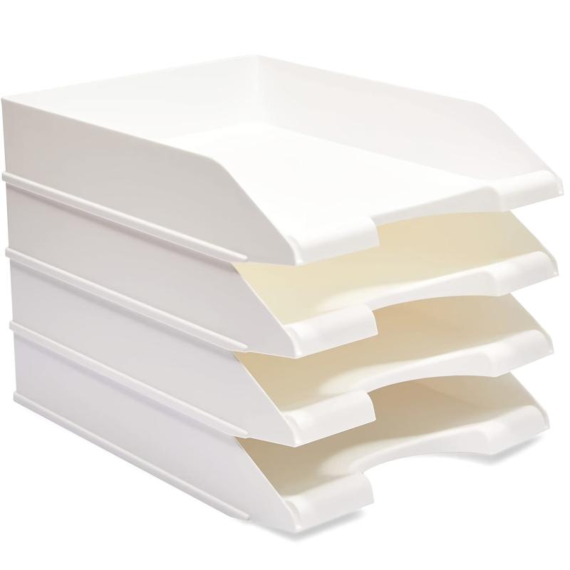4 Pack Stackable Letter Size Paper Trays for Office Desk
