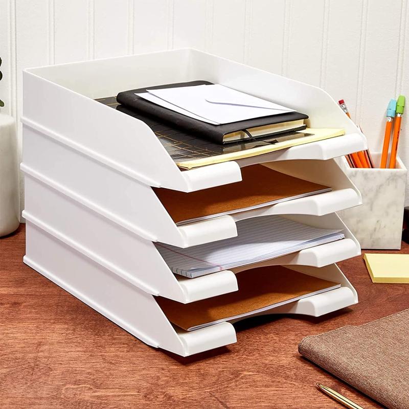 4 Pack Stackable Letter Size Paper Trays for Office Desk