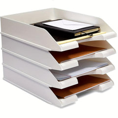 4 Pack Stackable Letter Size Paper Trays for Office Desk