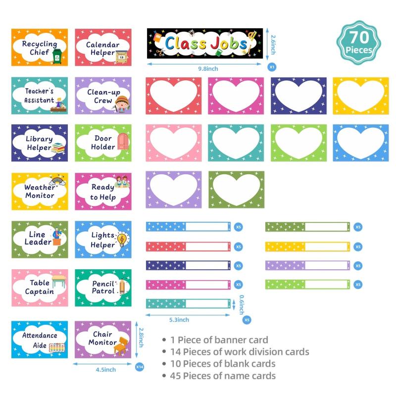 Class Jobs Pocket Chart 70 Pcs Cards 3 Hooks 2 Markers