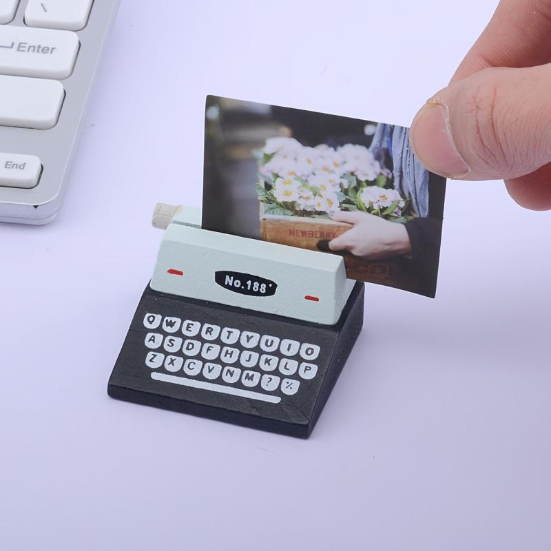 Wood Typewriter Message Business Card Sticky Note Holder