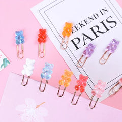 10pcs Candy Bear Metal Rose Paper Clip Office School Stationery