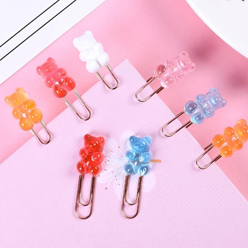 10pcs Candy Bear Metal Rose Paper Clip Office School Stationery