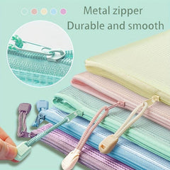 5pcs Mesh Zipper Pouch Waterproof File Folders A4 School Office Supplies