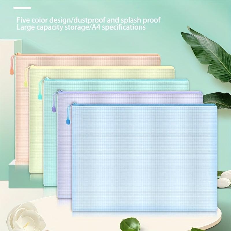 5pcs Mesh Zipper Pouch Waterproof File Folders A4 School Office Supplies
