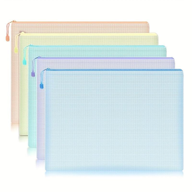 5pcs Mesh Zipper Pouch Waterproof File Folders A4 School Office Supplies