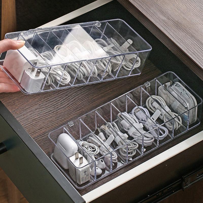 Transparent Plastic Cable Storage Box for Desk Stationery