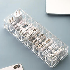 Transparent Plastic Cable Storage Box for Desk Stationery