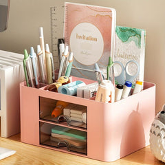 Square Double Layer Drawer Pen Holder Storage Box