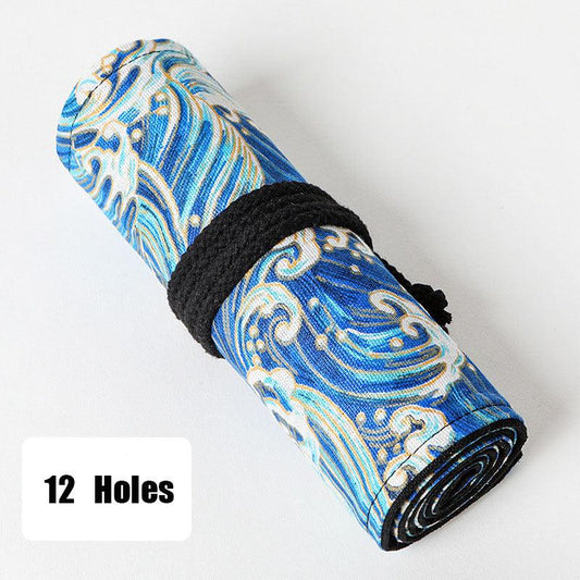 Japanese Style Cotton & Linen Pencil Bag 72 Holes Large Capacity