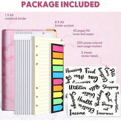 Marble A6 Budget Binder with 8 Cash Envelopes & More
