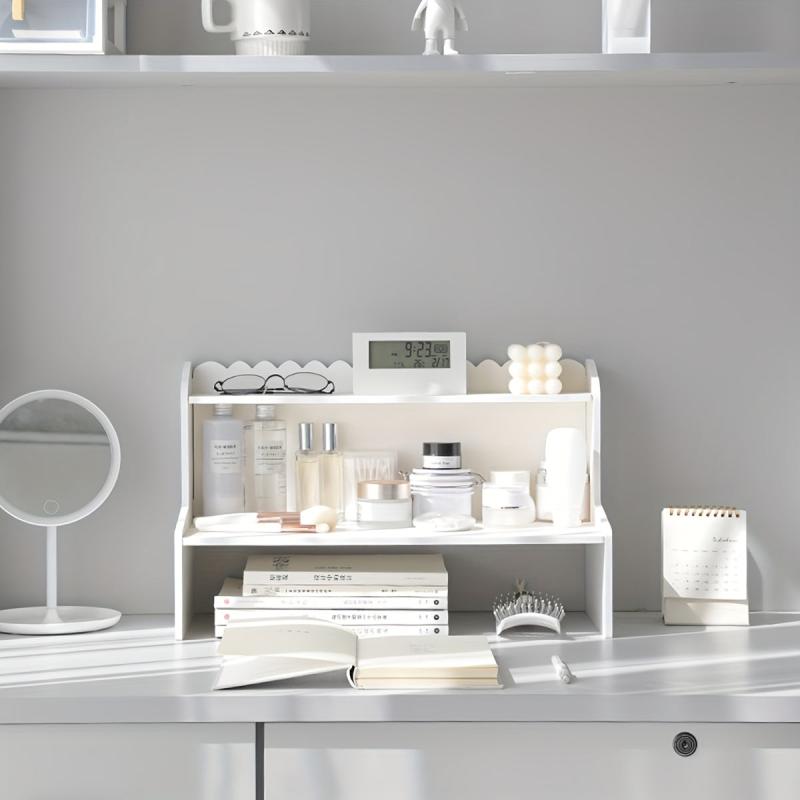 Desktop Storage Rack Wooden Double Layer Cosmetics Student Desk Storage