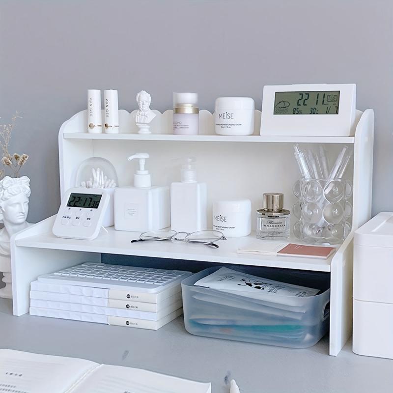 Desktop Storage Rack Wooden Double Layer Cosmetics Student Desk Storage