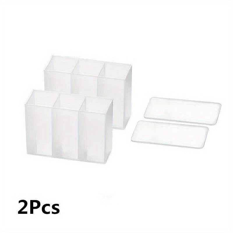 2pcs Wall Mounted 3 Grid Storage Box For Eyebrow Pencil Lipstick