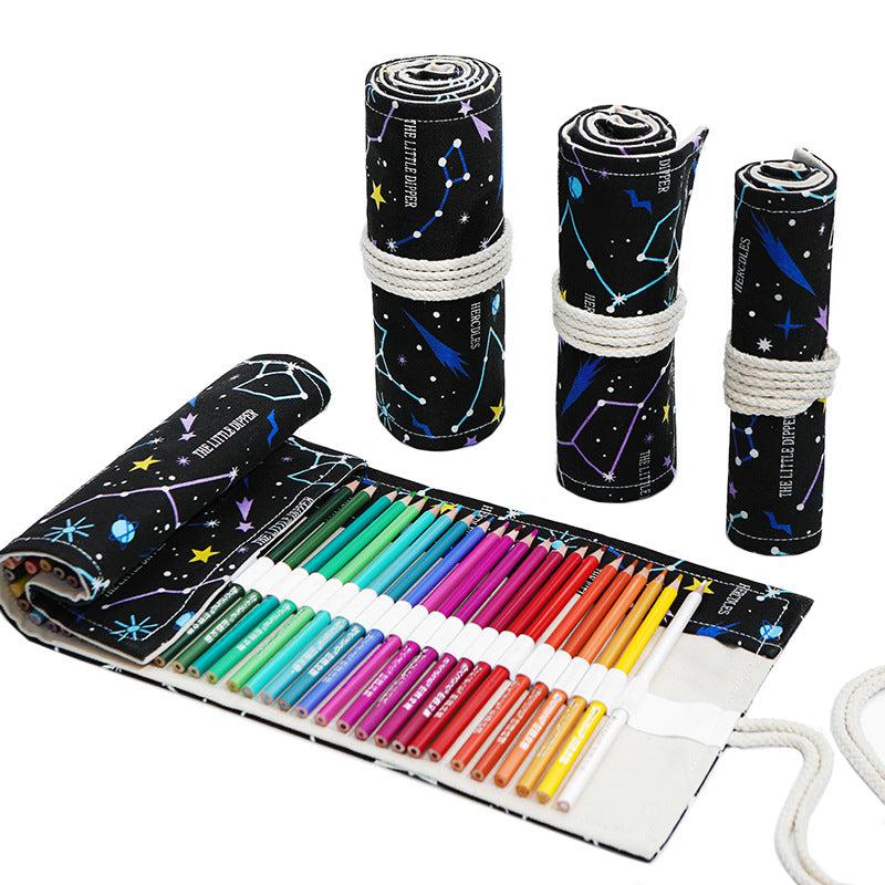 Night Sky Sketch Pencil Bag Large Capacity Canvas Pen Roll 72 Holes