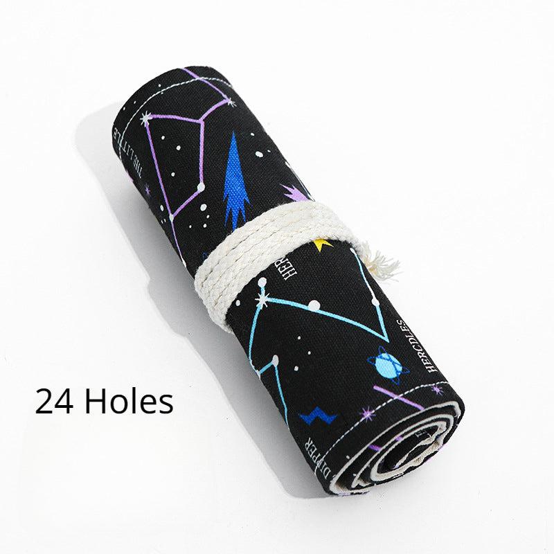Night Sky Sketch Pencil Bag Large Capacity Canvas Pen Roll 72 Holes