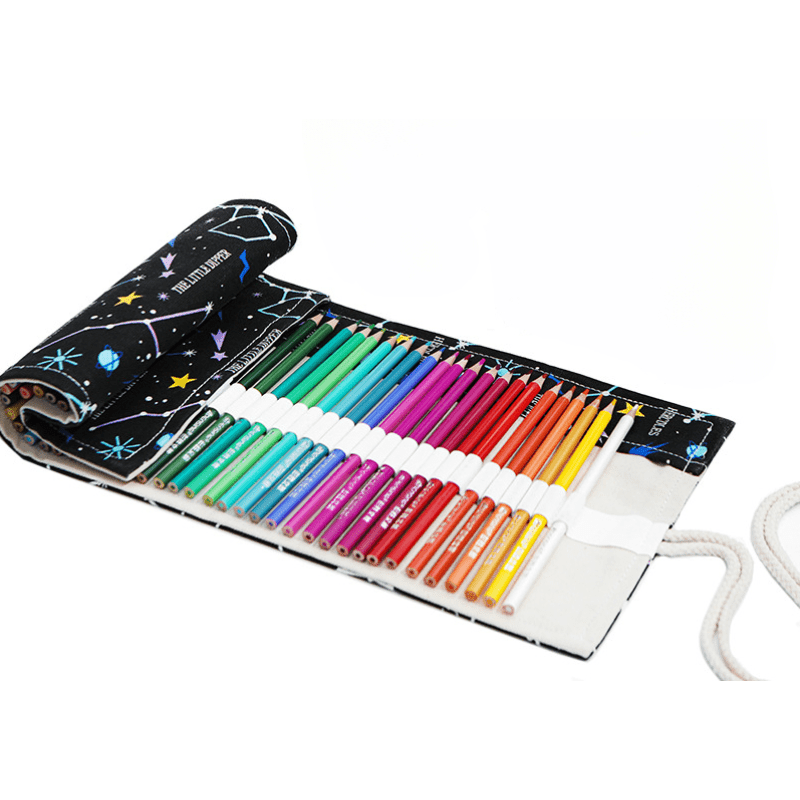 Night Sky Sketch Pencil Bag Large Capacity Canvas Pen Roll 72 Holes