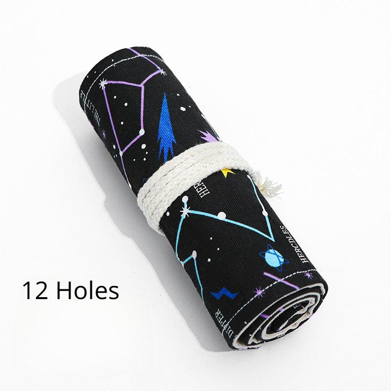 Night Sky Sketch Pencil Bag Large Capacity Canvas Pen Roll 72 Holes