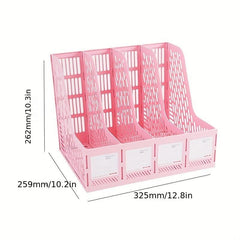 Pink Thickened Four-link File Holder Desk Storage Rack
