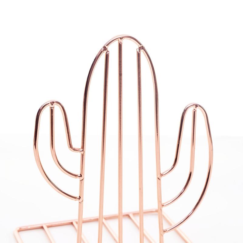 Geometric Metal Cactus Bookends for Shelf Book Stand