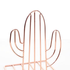 Geometric Metal Cactus Bookends for Shelf Book Stand