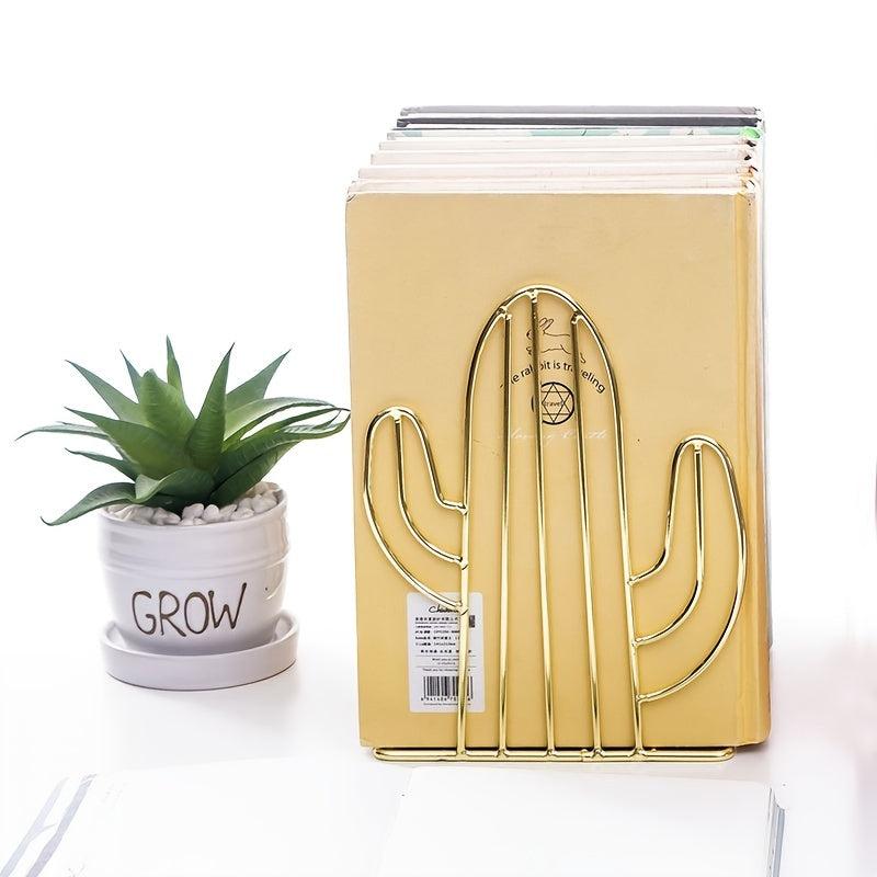 Geometric Metal Cactus Bookends for Shelf Book Stand