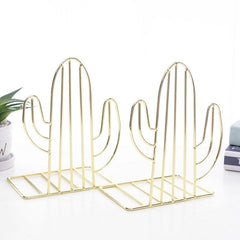Geometric Metal Cactus Bookends for Shelf Book Stand