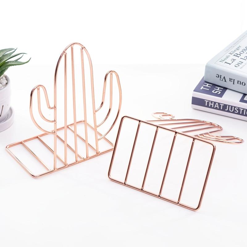 Geometric Metal Cactus Bookends for Shelf Book Stand